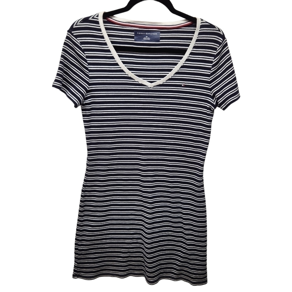 Tommy Hilfiger Mini Dress Cotton T-Shirt Dress Navy Blue White Stripe Size Small